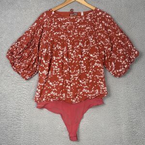 Intimately Free People Dessa Bodysuit Size M Floral Printed Pintuck Rust Top